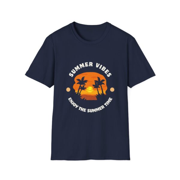 Summer Vibes Unisex Softstyle T-Shirt - Sunset Palm Design