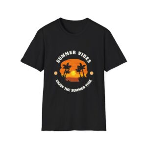Summer Vibes Unisex Softstyle T-Shirt - Sunset Palm Design