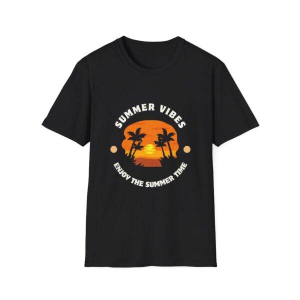 Summer Vibes Unisex Softstyle T-Shirt - Sunset Palm Design