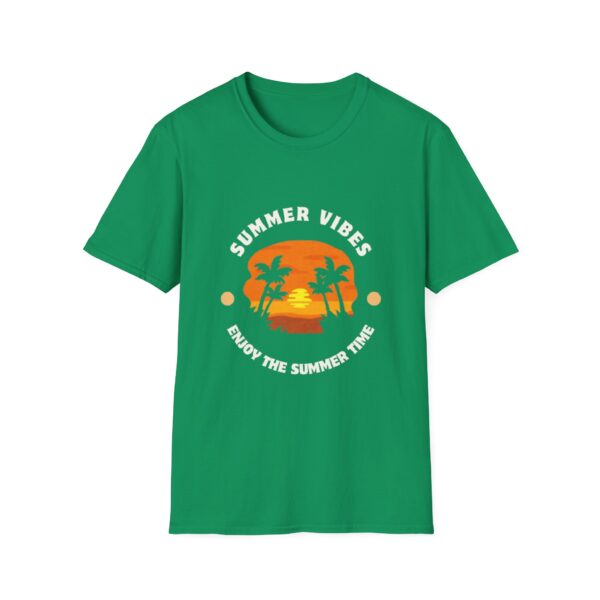 Summer Vibes Unisex Softstyle T-Shirt - Sunset Palm Design